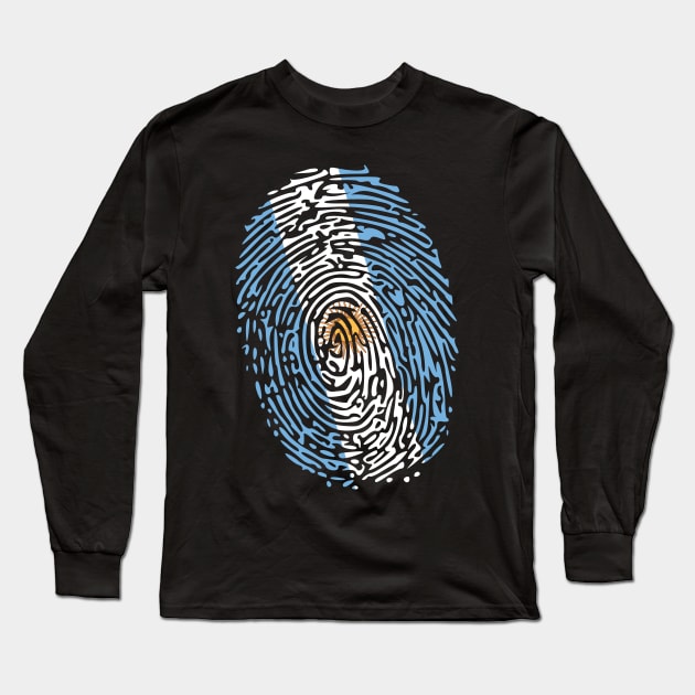 Fingerprint Argentina Flag Long Sleeve T-Shirt by remixer2020